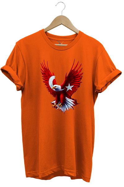 WİDİ Türkiye Moon Star Turkish Flag Eagle Design Printed 100% Cotton Regular Fit Crew Neck T-Shirt