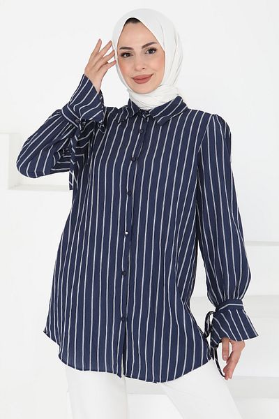 TOFİSA Striped Tunic Navy Blue - 27275