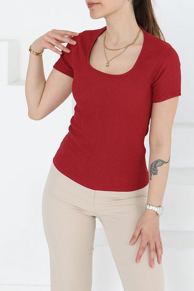 TOFİSA Short Sleeve Blouse Burgundy - 27235