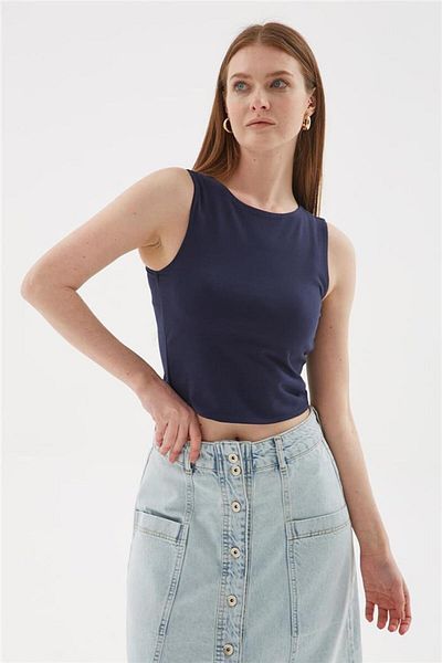 Fashion Friends Bluză crop fără mâneci bleumarin