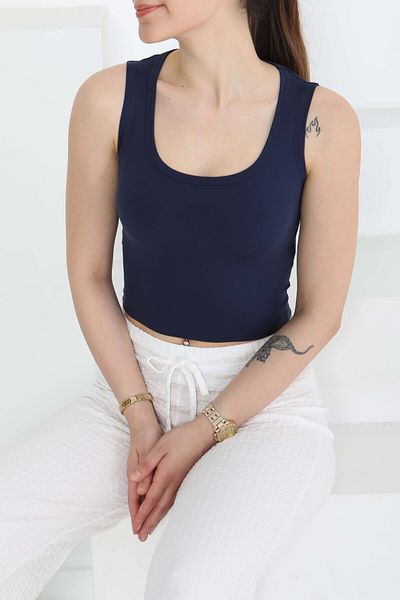 TOFİSA Cupral Oval Neck Crop Undershirt Navy Blue - 27278