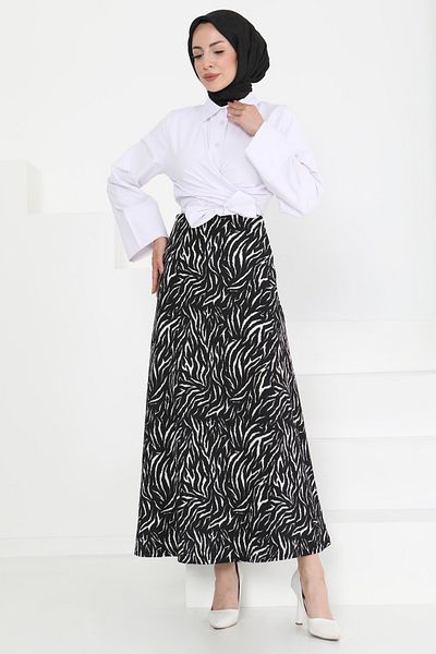 TOFİSA Patterned Kiloş Skirt Black - 27238