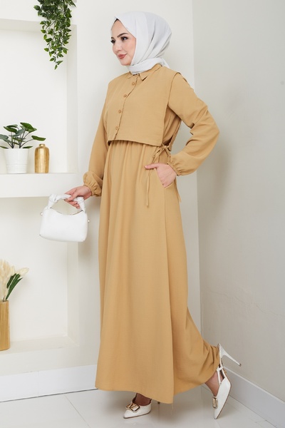 InStyle Camel Dress with Bolero Tie