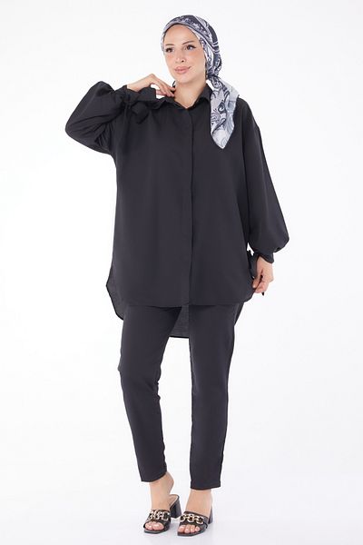 TOFİSA Sleeve Detailed Double Suit Black - 27085