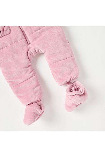 giggles Solid Hooded Coverall with Long Sleeves and Zip Closure