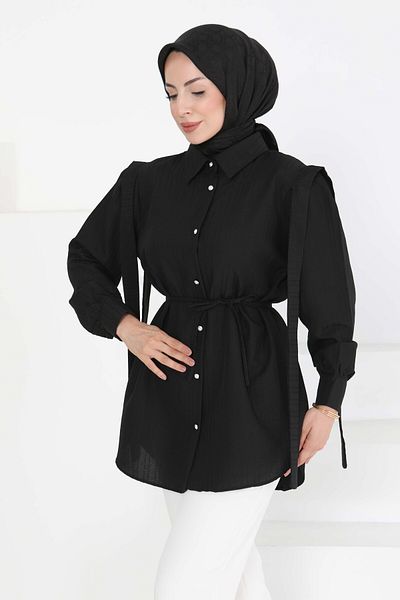 TOFİSA Tunic with Shoulder Tie Detail Black - 27195