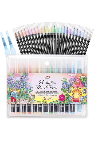 Colorya Professional marker set water-based ink 24 markers with flexible tip 2brushes water tank Multicolor