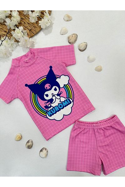 ChibuumKids Pink Kuromi Patterned Girl's Swimsuit Set