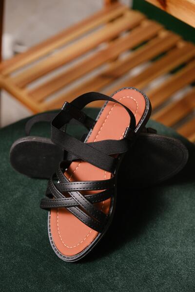 Oksit Liqqa Cross Leather Detailed Elastic Women's Sandals