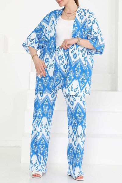 TOFİSA Patterned Kimono Set Blue - 27286