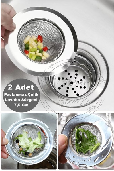 Kitchen Beauty 2 Adet Tüm Lavabolara Uygun Paslanmaz Çelik Lavabo Süzgeci 7,5...