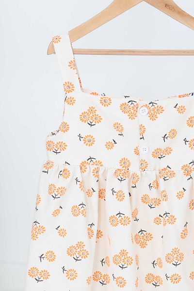 TOFİSA Girl's Orange Floral Patterned Dress - 27217