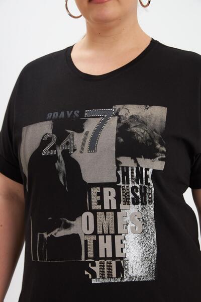 RMG Large Size Printed T-Shirt Black