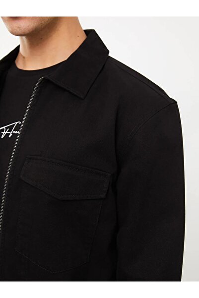 LC Waikiki XSIDE Siyah Regular Fit Uzun Kollu Gabardin Erkek Gömlek Ceket