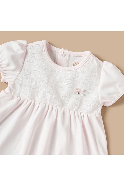 giggles Embroidered A-line Dress with Short Sleeves and Snap Button Closure