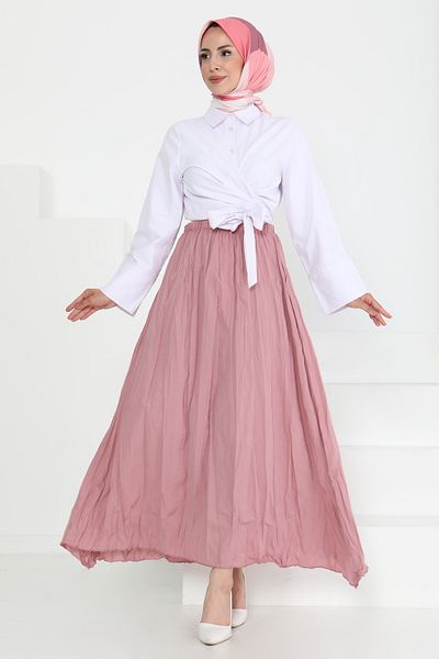 TOFİSA Elastic Waist Crinkle Skirt Rose - 27013