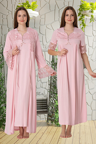 lohusahamile Set cămașă de noapte pentru maternitate din dantelă roz Effortt ...