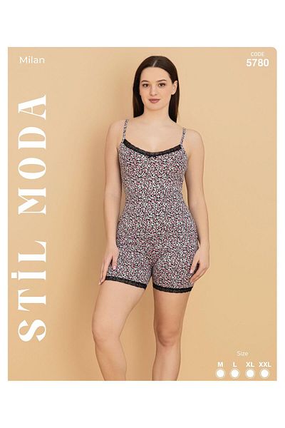 gd goldoremi 5780 Women's Lace Detailed Rope Strap Heart Patterned Shorts Pajama Set