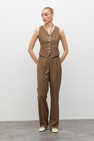 urban focus V-neck linen vest