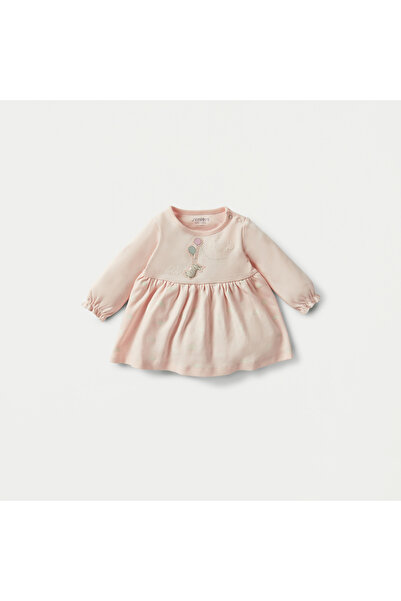 Juniors Bunny Applique A-line Dress with Long Sleeves and Round Neck