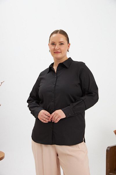 RMG Sleeve Crochet Detailed Large Size Shirt Black