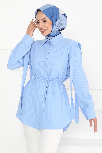 TOFİSA Tunic with Shoulder Tie Detail Baby Blue - 27195