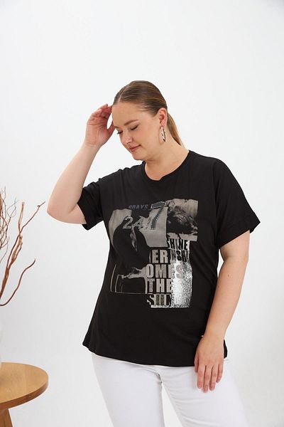 RMG Large Size Printed T-Shirt Black