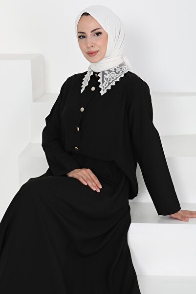 TOFİSA Lace Collar Double Suit Black - 27179