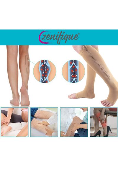 zenifique Set of 2 Zenifique Compression Socks, For Stimulating Circulation, With Zipper, Beige, Size S/M