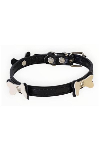 OEM Collar for Small Dogs, Leather Black, Crystal Bow Design, 29 cm, Black/Cream