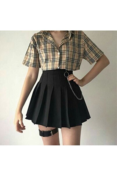 facnspt Women's Black Straight Pleated Skirt