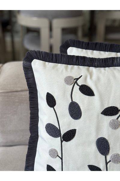 Skhome Husă de pernă cu franjuri brodate Leaf Punch 1 bucată 43x43cm(SPNC-21)