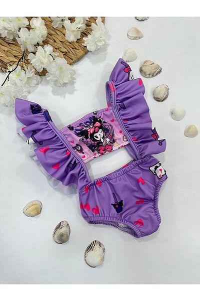 ChibuumKids Kuromi Patterned Strap Ruffle Girl's Swimsuit