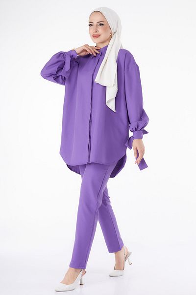 TOFİSA Sleeve Detailed Double Suit Lilac - 27085