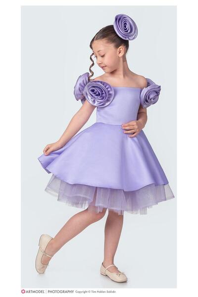 ALYA BUTİK Alya Sleeves Rose Detail Crepe Satin Mini Dress