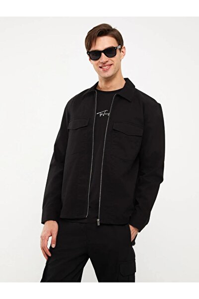 LC Waikiki XSIDE Siyah Regular Fit Uzun Kollu Gabardin Erkek Gömlek Ceket