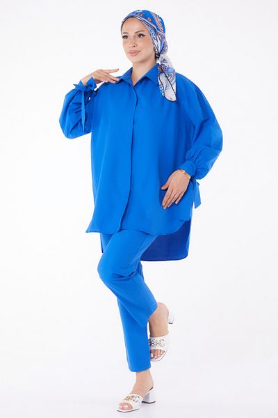 TOFİSA Double Suit Saks with Sleeve Detail - 27085