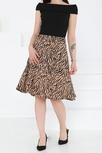 TOFİSA Patterned Mini Skirt Mink - 27236