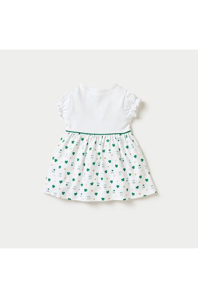 Juniors KSA National Day Print A-line Dress with Puff Sleeves
