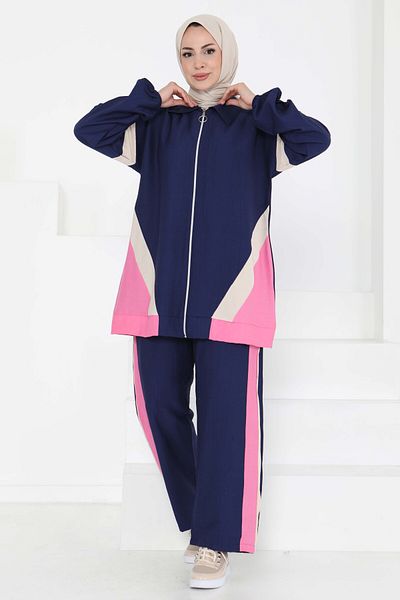 TOFİSA Garnished Zippered Double Suit Indigo - 27176