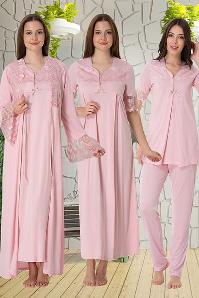 lohusahamile Pink Lace Detailed 4-Piece Pregnant Maternity Set Effortt 9016