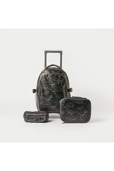 Juniors 3-Piece Dinosaur Print Trolley Backpack Set - 16 inches