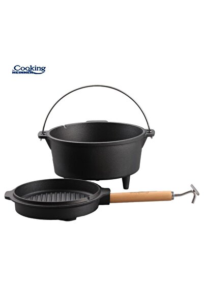 Heinner Pure cast iron cauldron 2 in 1, capacity 7 l, grill pan lid, size 29.5X16 cm, Heinner