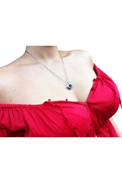 DORA-SS قلادة على شكل قلب من الحجر الأزرق الأكثر أناقة بتصميم فولاذي