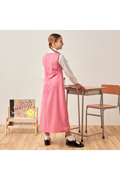 Juniors Solid Pinafore with V-neck and Button Detail