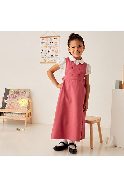 Juniors Solid Pinafore with V-neck and Button Detail