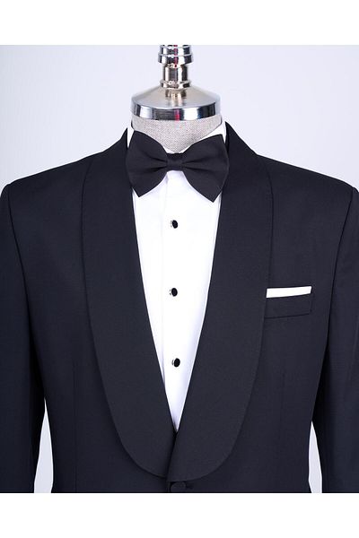 TerziAdemAltun Italian Cut Slim Fit Shawl Collar Jacket Pants Groom Suit Set Black T13634