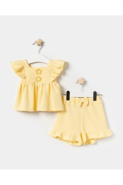 Magu Baby Girl Cotton Yellow Floral Ruffle Detailed Set