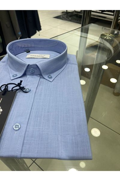 MASSARO Blue Battal Linen Kisakol Shirt