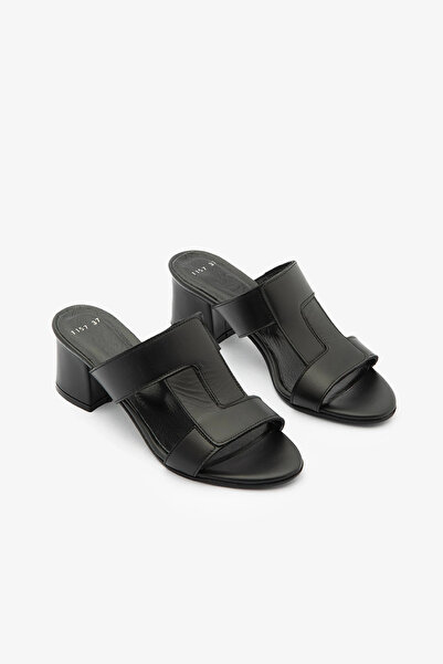 SAYL Papuci de damă cu bandă cu toc bloc din piele naturală neagră